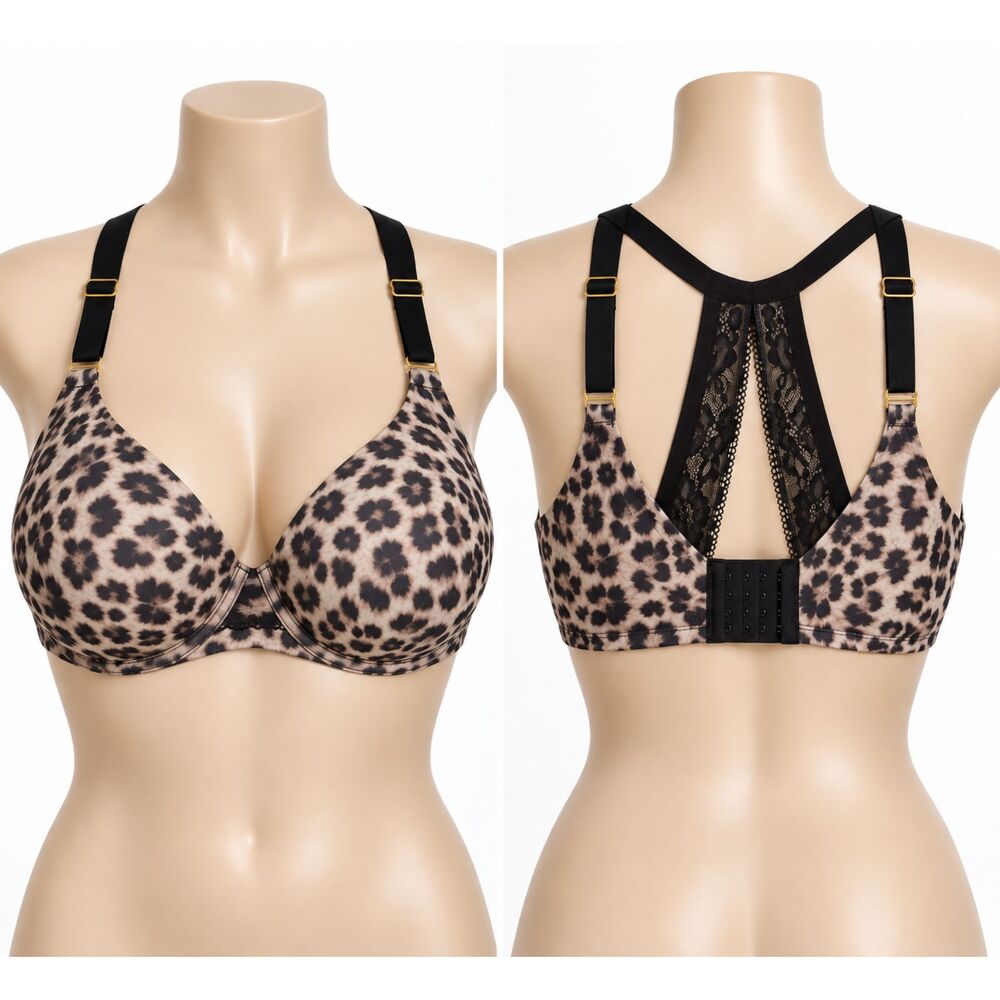 Soma Embraceable Racerback Bra 38DD Leopard Animal Print Lace Underwire
